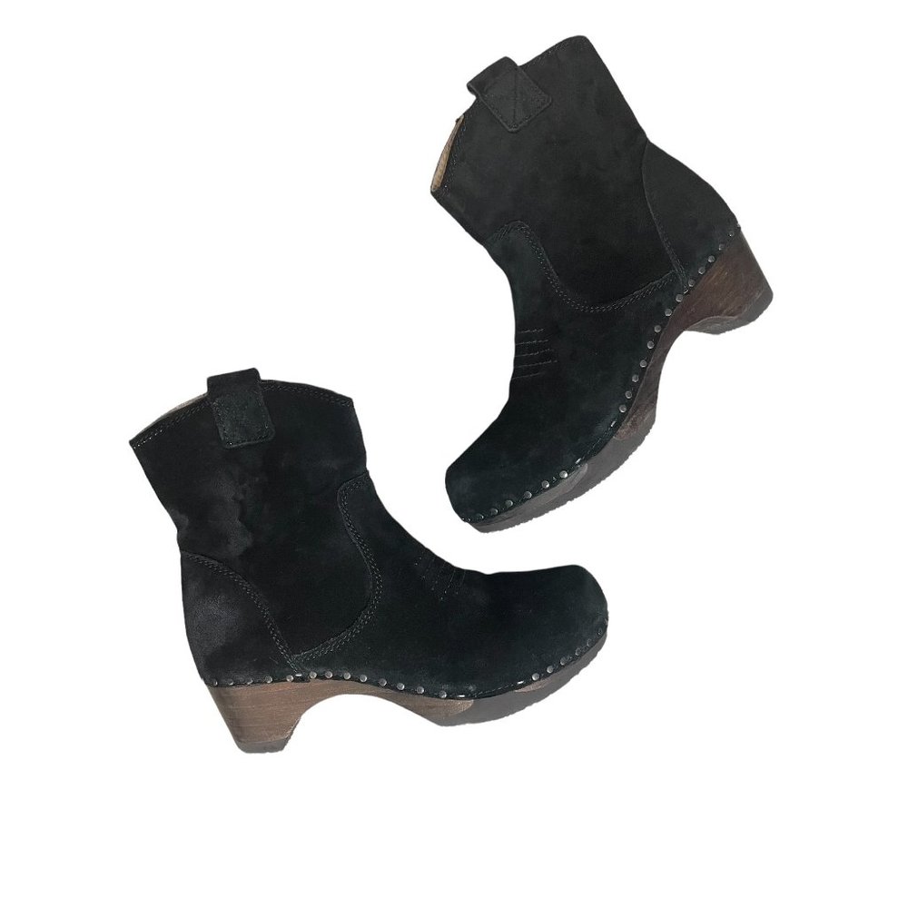 Vintage Black Faded Suede Clog Soled zip up ankle Booties/english clog :EU36/6US
